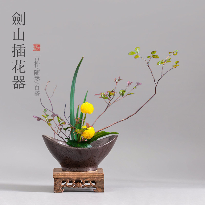 复古元宝剑山插花器皿大口径创意器型陶瓷家用中式禅意花艺摆件,鲜花速递/花卉仿真/绿植园艺,花盆,淘宝优惠券,粉丝福利购,淘宝优惠卷
