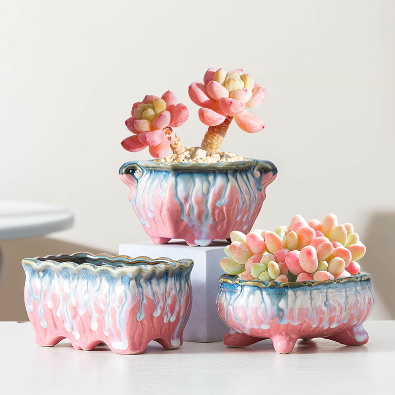 流釉多肉桃蛋花盆法师陶瓷