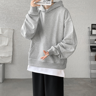 廓形外套潮WY004P48 重磅连帽大帽衫 灰色cleanfit男生短款 卫衣美式