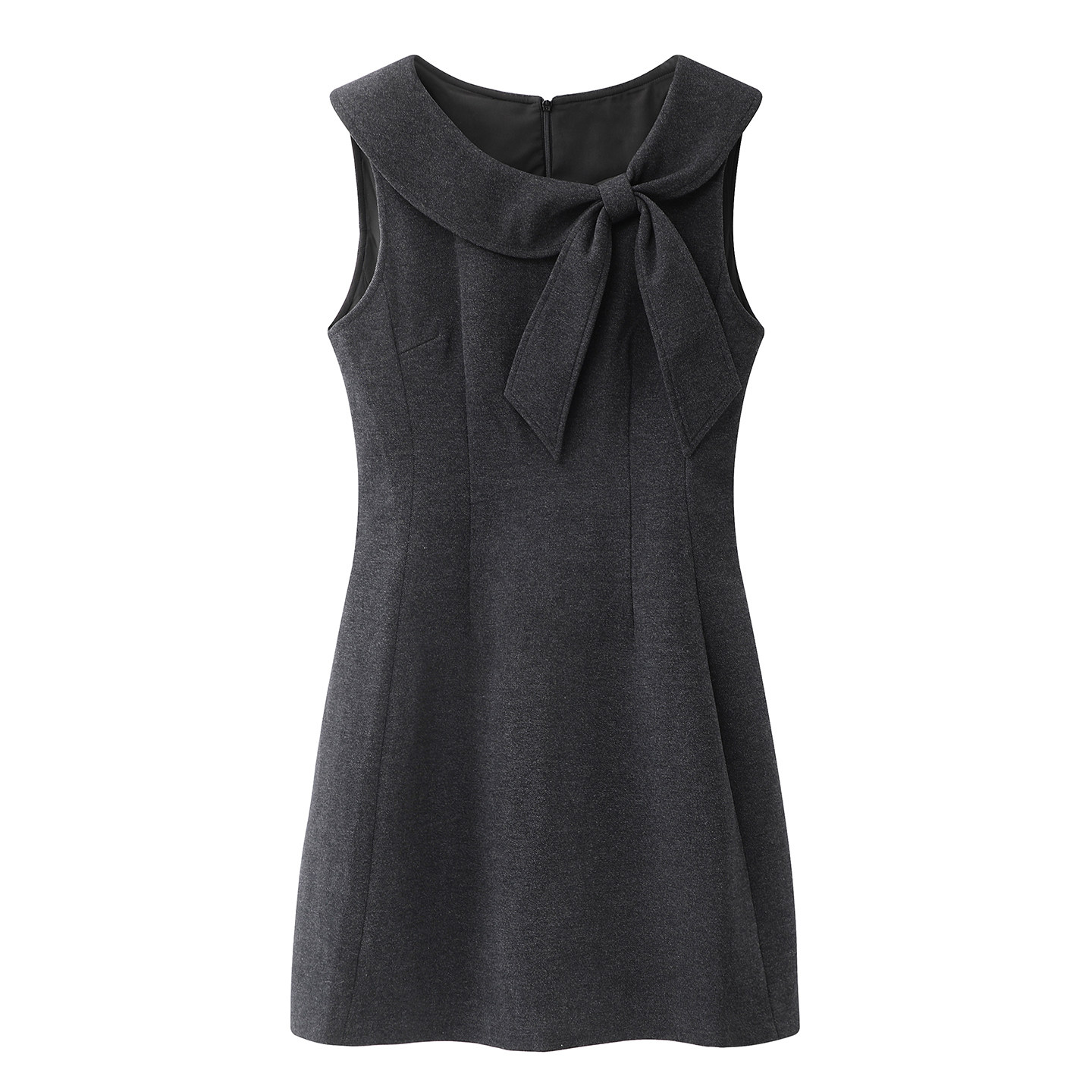 阔系！法式收腰甜美气质圆领小个子连衣裙2025秋冬深灰蝴蝶结长裙