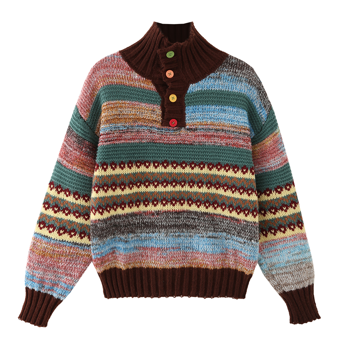 真的巨无敌保暖！冬季复古设计感Polo领宽松显瘦条纹氛围感女毛衣