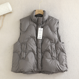 诗系の2025冬新款立领气质通勤显瘦百搭灰色无袖羽绒马甲背心外套
