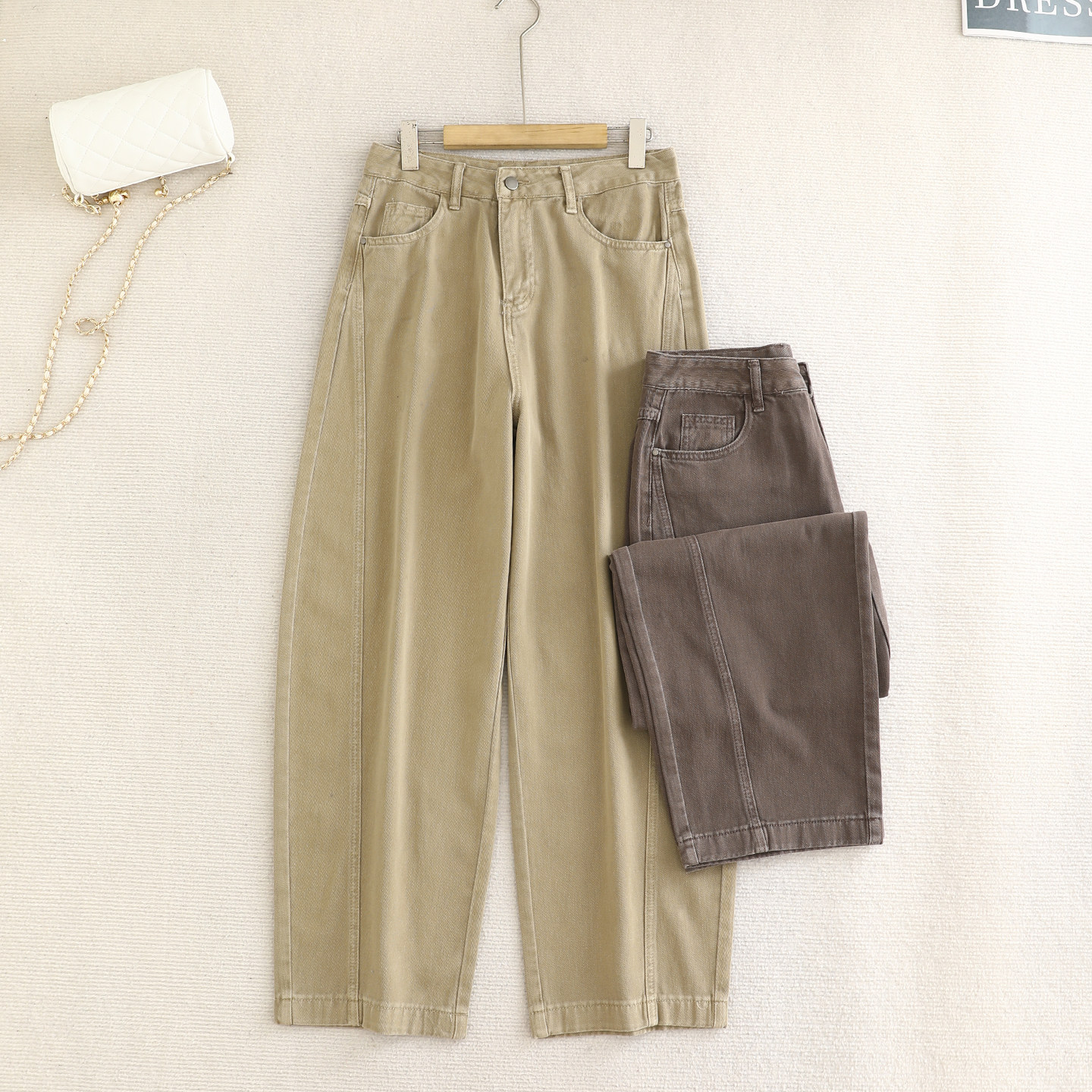 立裁好裤型！！卡其色休闲弯刀阔腿牛仔裤女2026春款高腰宽松长裤,女装/女士精品,牛仔裤,淘宝优惠券,粉丝福利购,淘宝优惠卷