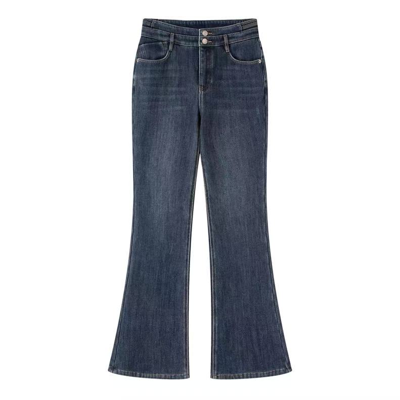 小艾！2025秋冬季新款宽松显瘦高腰加绒加厚直筒阔腿微喇牛仔裤女