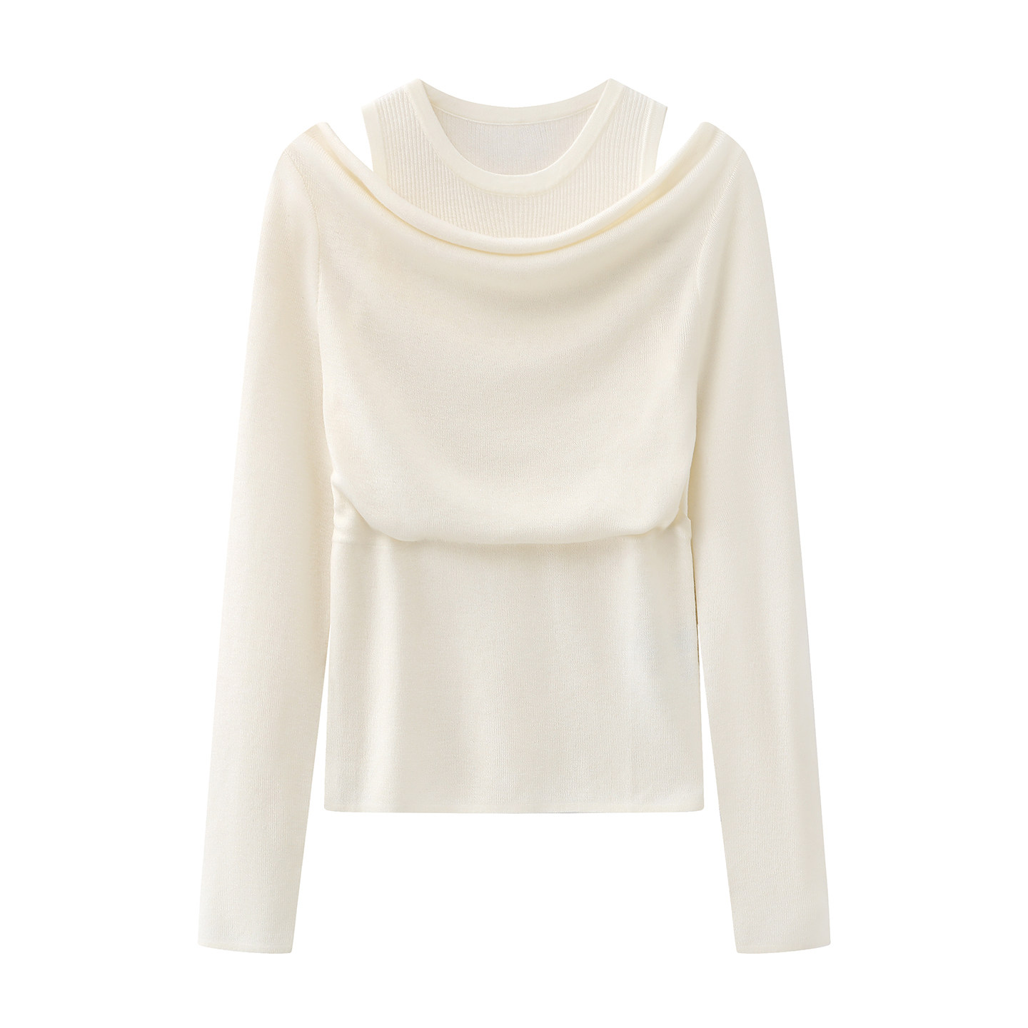 鸟家！2026春季新款设计感露肩假两件套头修身百搭针织衫上衣女,女装/女士精品,毛针织衫,淘宝优惠券,粉丝福利购,淘宝优惠卷