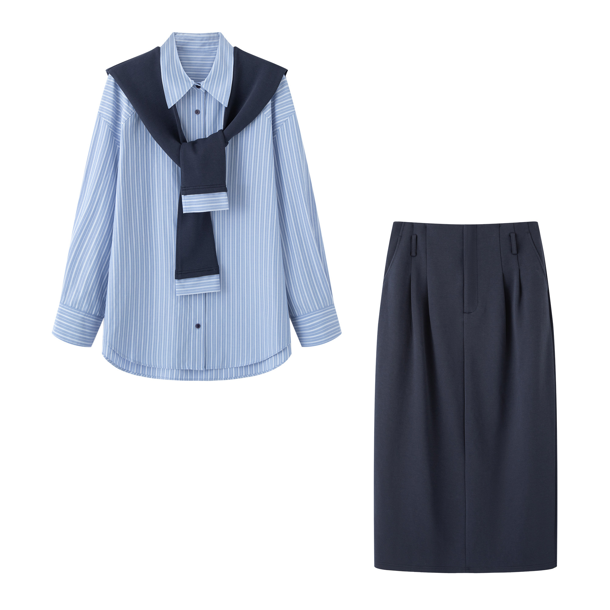 鸟家！可拆卸条纹披肩！学院风polo领条纹衬衫后开叉半身裙套装女,女装/女士精品,时尚套装,淘宝优惠券,粉丝福利购,淘宝优惠卷