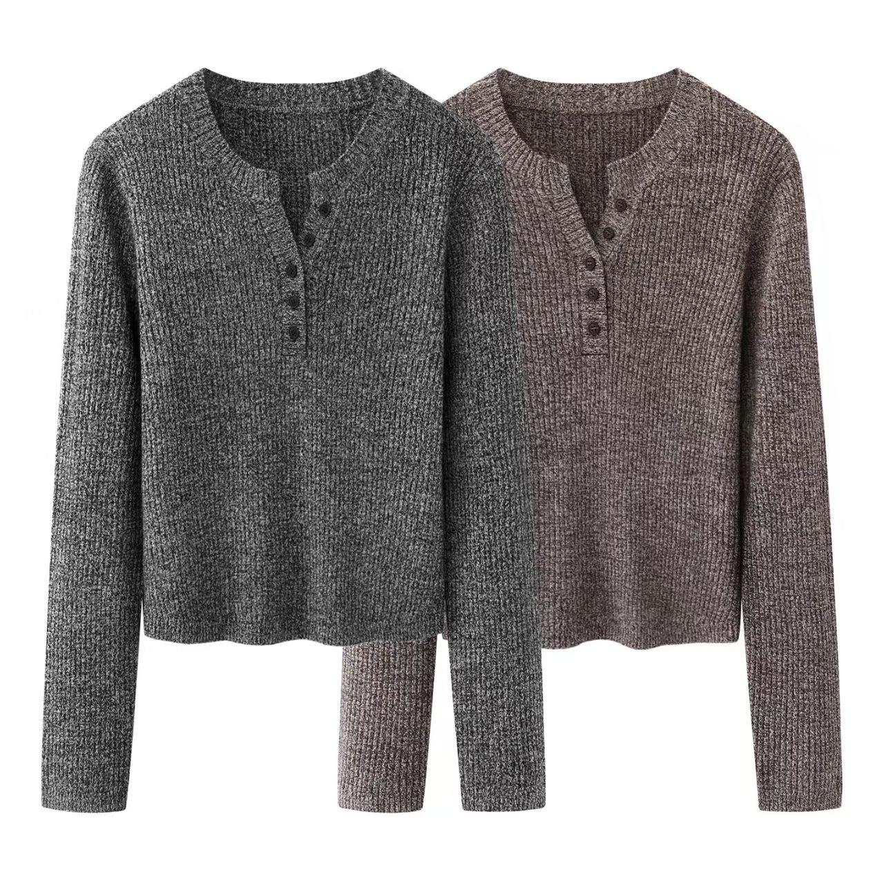 小艾！2025秋冬季新款百搭宽松半开圆领短款长袖套头针织打底衫女