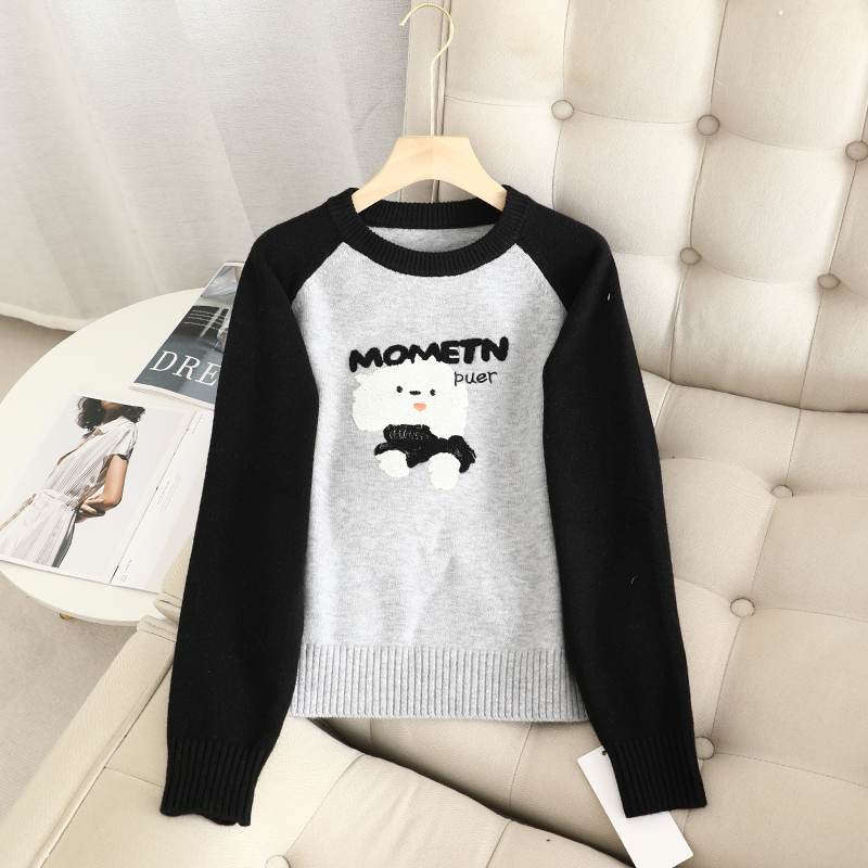 圆领通勤宽松针织卡通图案针织衫