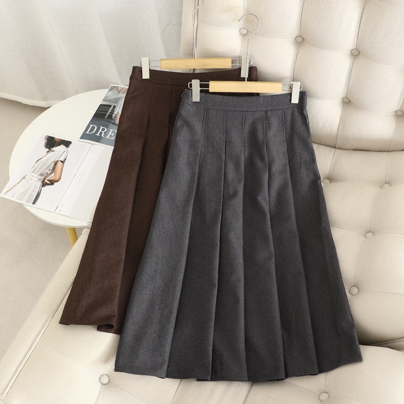 中长款A字裙学院风半身裙