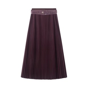 半身裙显瘦半裙女 复古酒红垂感百褶裙高腰中长款 艾系 2025秋冬款