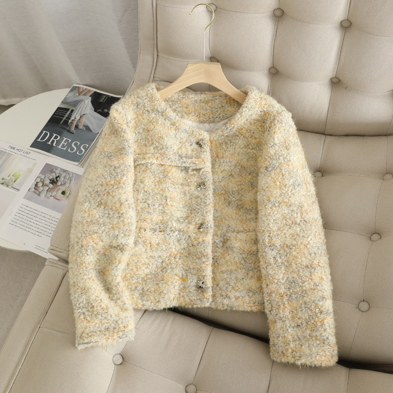 彩+2024冬季小香风绵羊毛圈圈呢大衣小个子圆领绗棉毛呢短外套女,女装/女士精品,短外套,淘宝优惠券,粉丝福利购,淘宝优惠卷