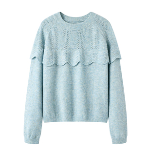 针织衫 小众温柔风荷叶边拼接气质减龄插肩袖 毛衣 2025秋冬款 彩系