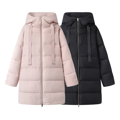通勤中长款连帽羽绒服外套
