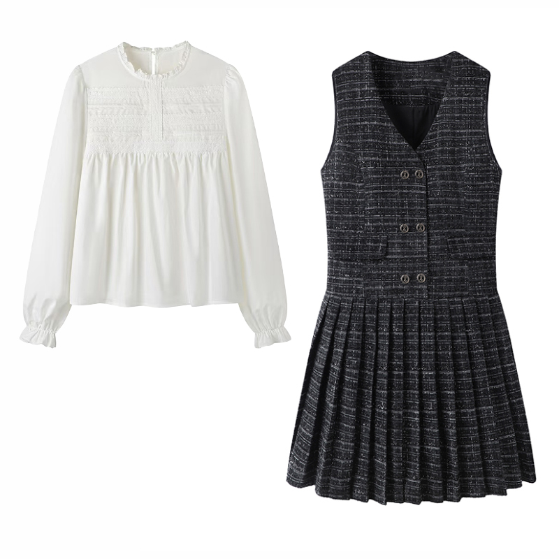 小香风背心连衣裙衬衫两件套
