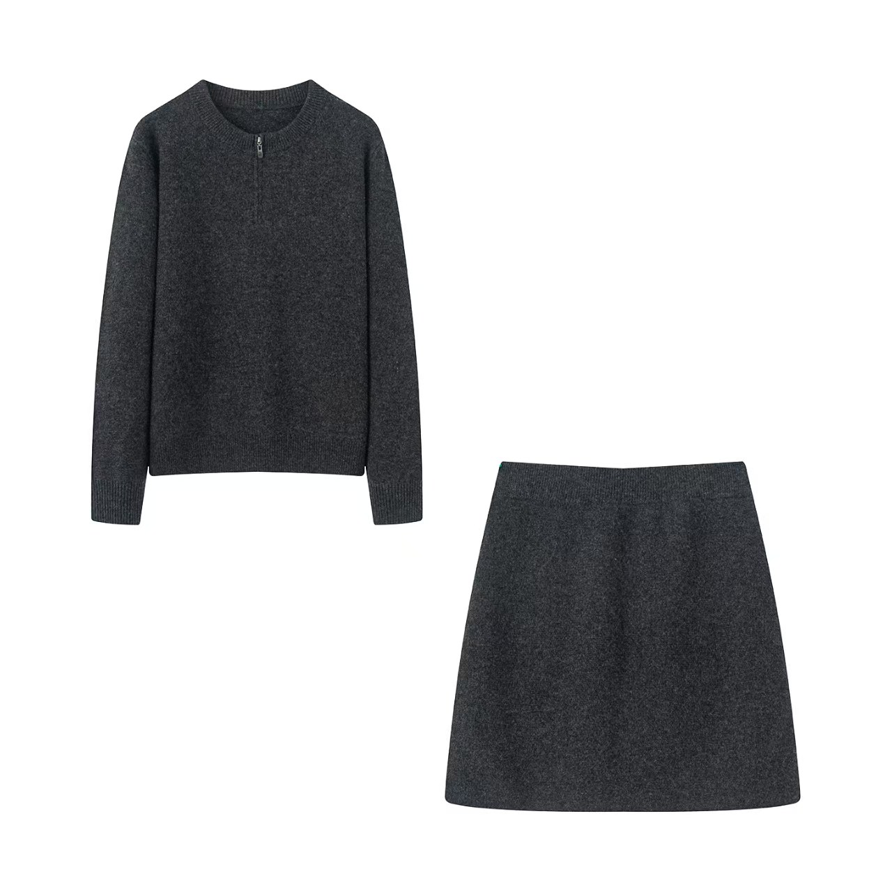 迪家！2025秋冬新款时尚圆领针织毛衣针织半身裙两件套百搭套装女