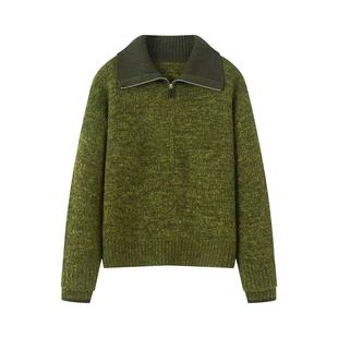 针织线套衫 百搭显瘦翻领撞色半拉链长袖 毛衣女 2025秋冬新款 鸟家