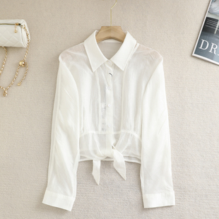 薄披肩衬衫 伊系 小个子翻领简约防晒衣女2025夏下摆系带罩衫