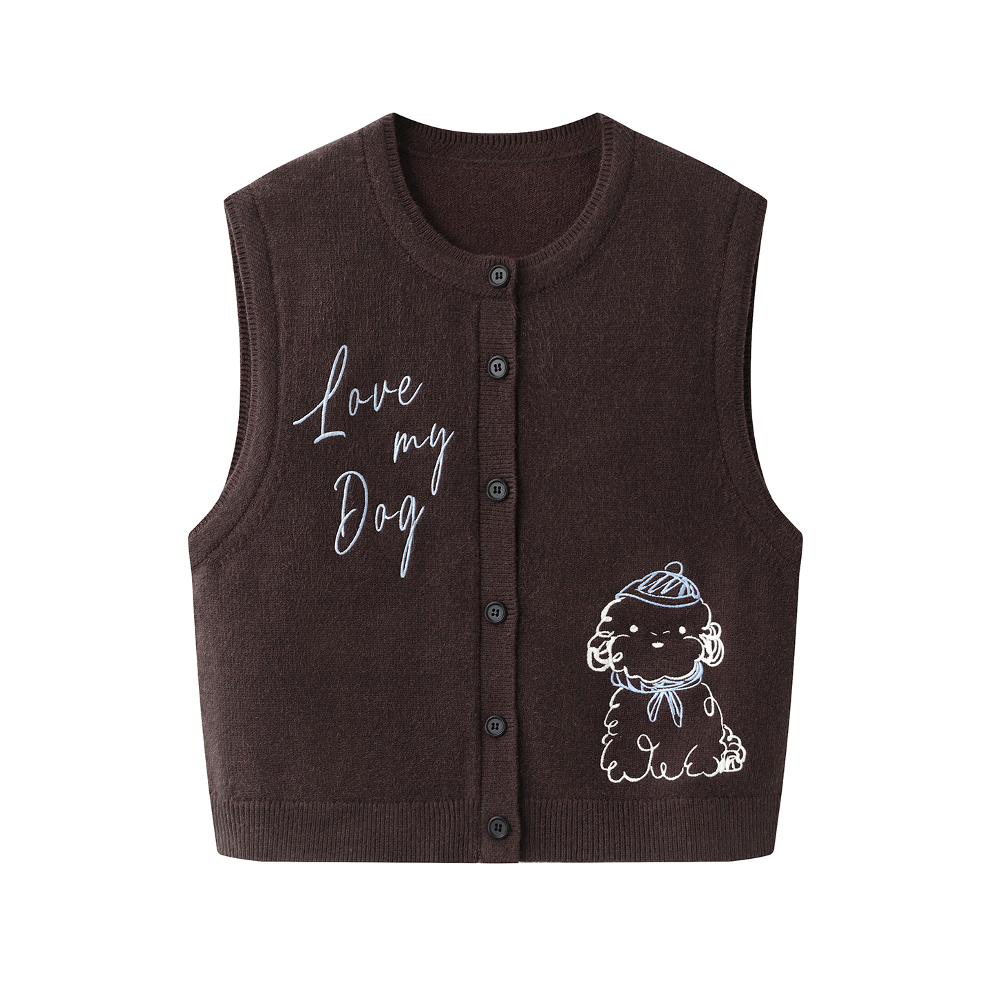 阔系！刺绣针织马甲外搭上衣女2025秋冬新款棕色无袖开衫背心外套