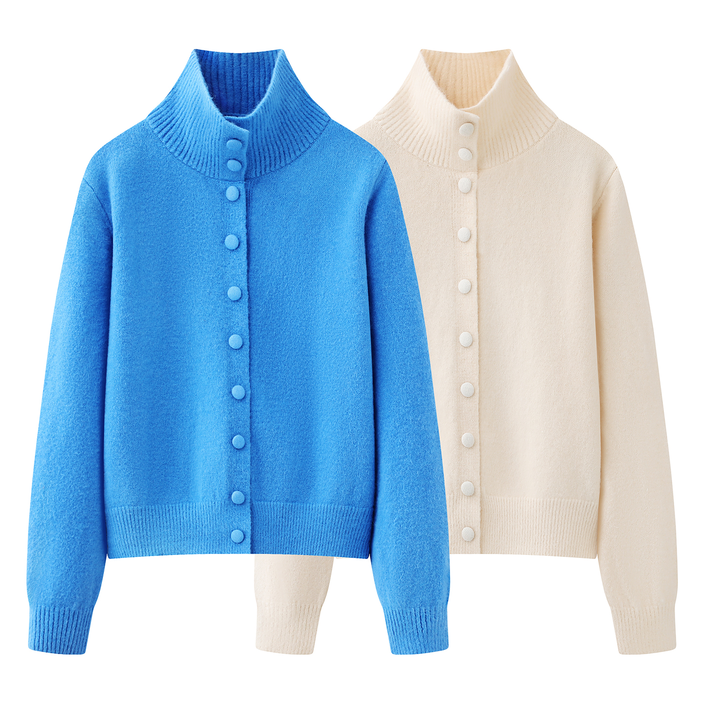 克莱因蓝高领扣子毛衣开衫女秋冬宽松慵懒风高级感内搭打底针织衫