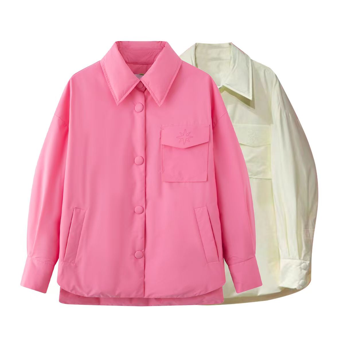 鸟家の2025冬季时尚翻领气质休闲显瘦宽松百搭轻薄衬衫式羽绒服女