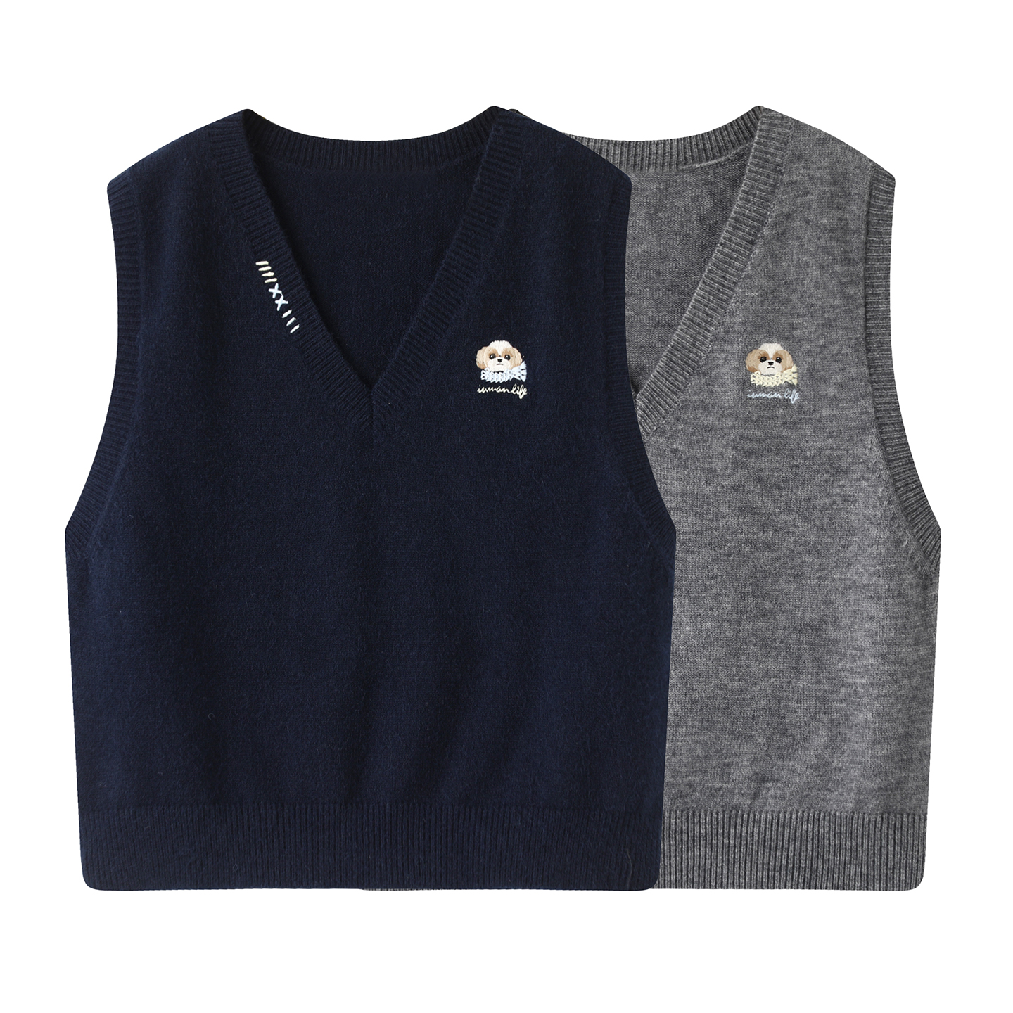 茵系！复古学院风V领刺绣针织马甲女2025秋冬季女装无袖背心上衣