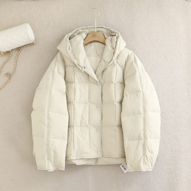 檬系の90白鹅绒!轻盈连帽泡芙羽绒服女2025冬韩版宽松面包服外套