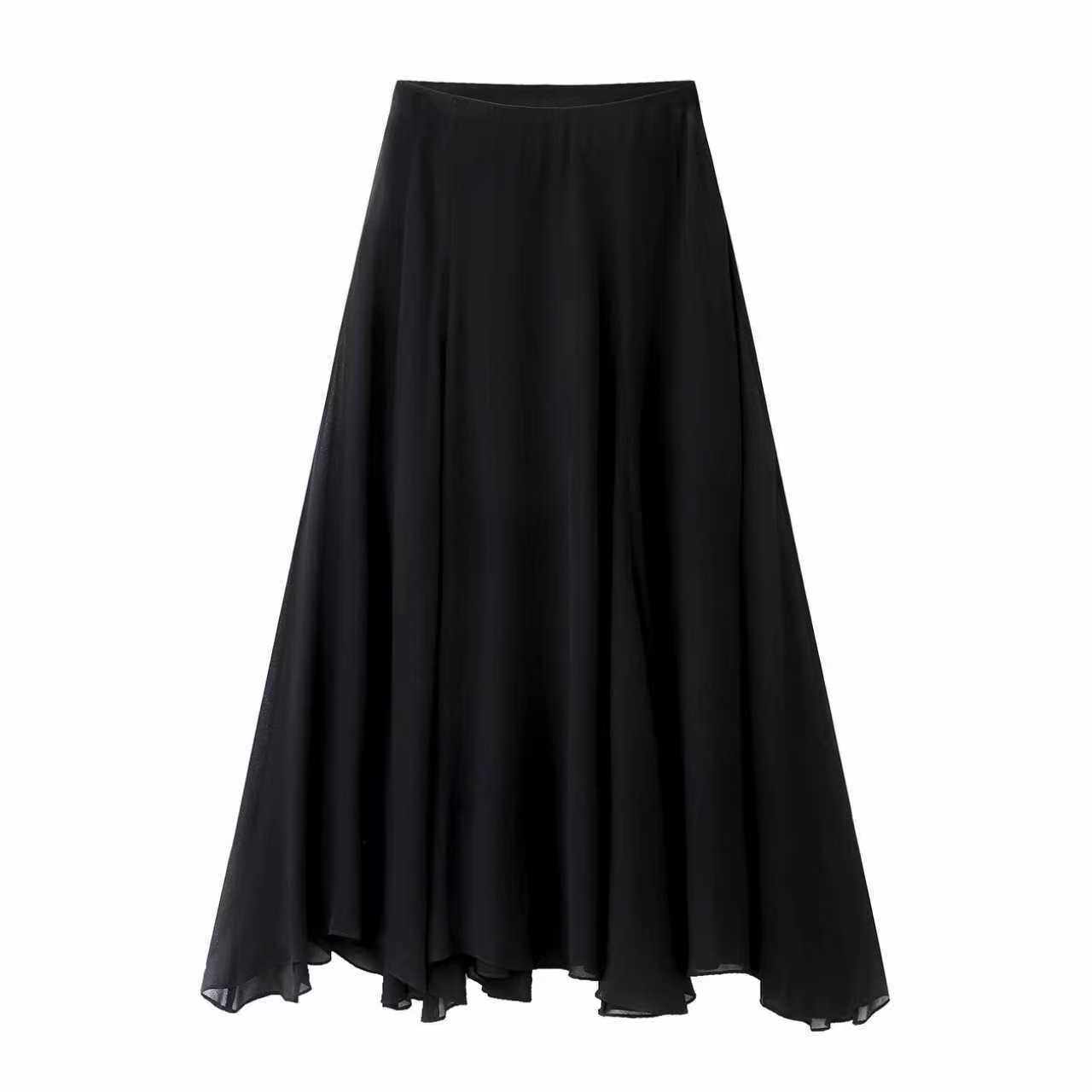 小艾！2026春新款黑色高腰不规则裙摆显瘦中长款A字裙半身裙女