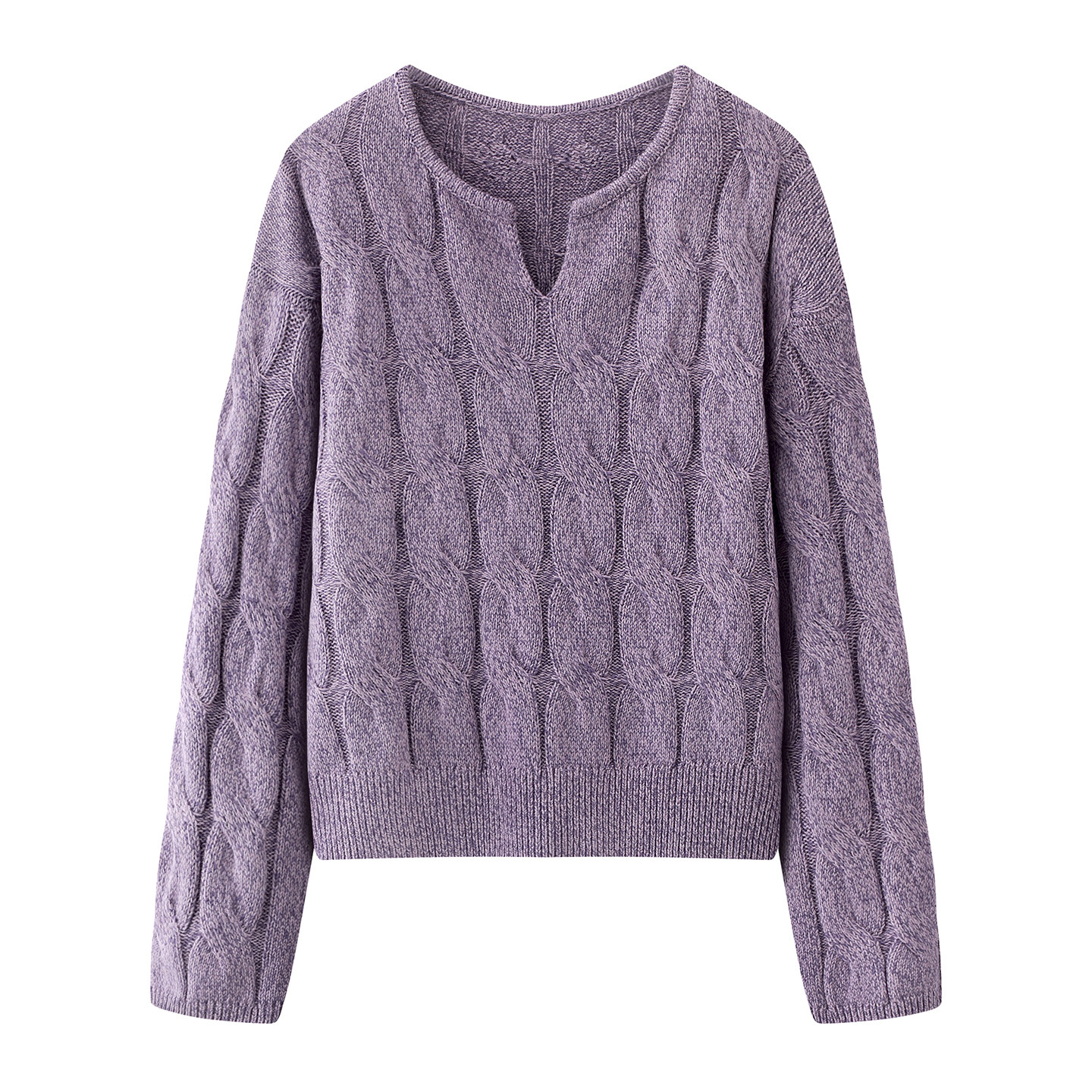 彩系！紫色超好看绞花针织衫女2025设计感小V领软糯毛衫漂亮毛衣