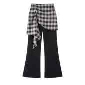 显瘦微喇休闲裤 气质高腰格纹拼接设计弹力修身 女 2026春新款 小艾