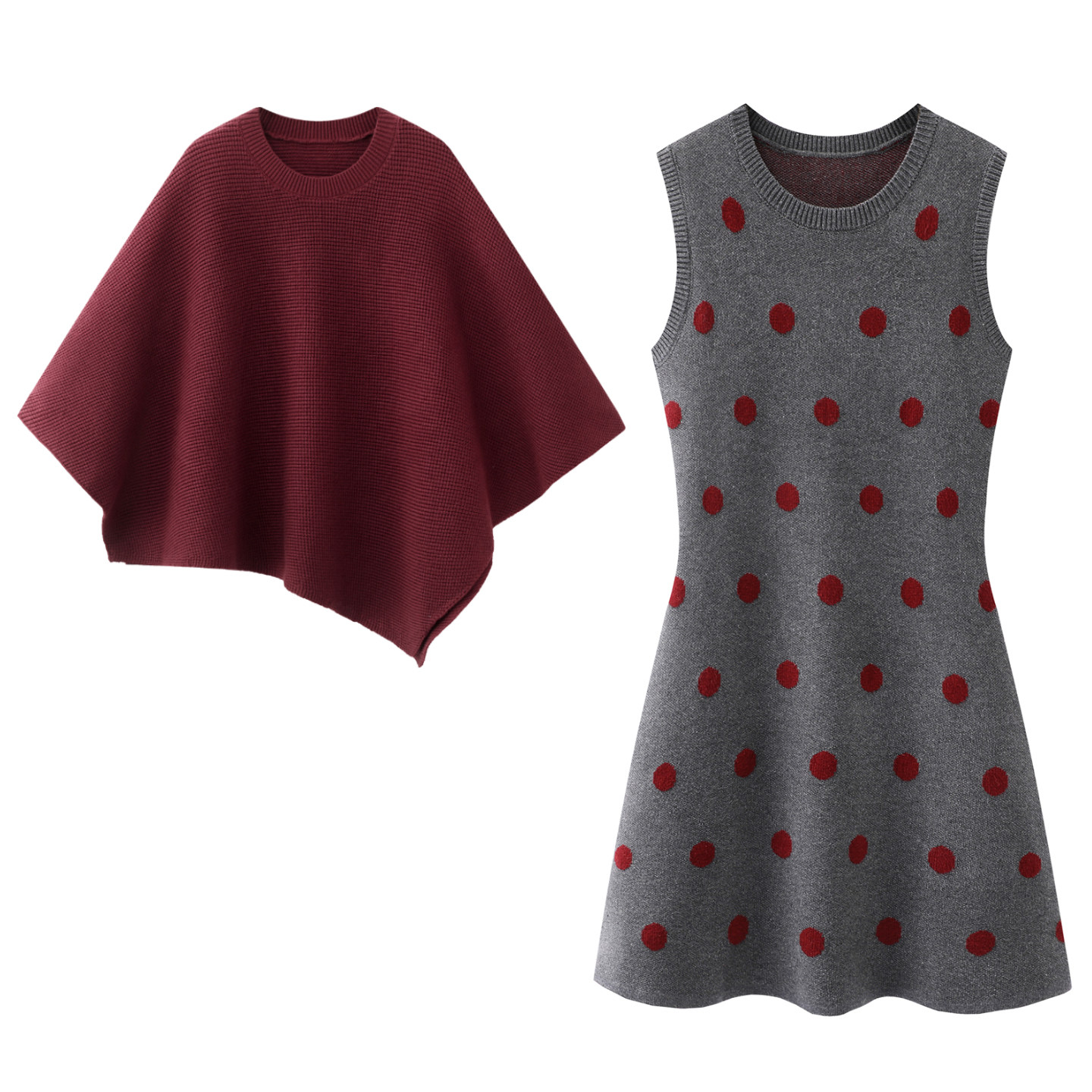 阔系！斗篷毛衣背心裙连衣裙两件套2025秋冬季女外套披肩上衣裙子,女装/女士精品,时尚套装,淘宝优惠券,粉丝福利购,淘宝优惠卷