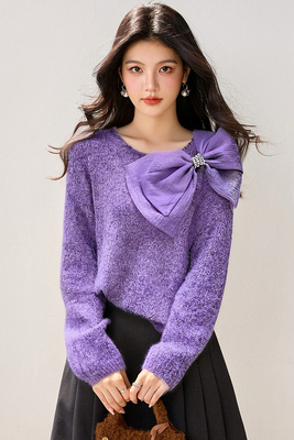 2025年新款法式气质蝴蝶结针织毛衣女秋冬高级感小个子内搭打底衫