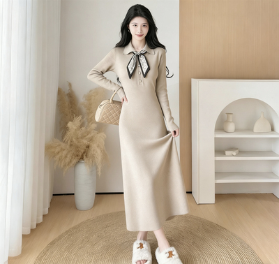 2025年新款法式气质针织连衣裙女秋冬高级感小个子内搭打底毛衣裙