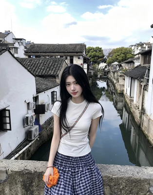 JLAUNT 白色短袖t恤女夏季设计感修身打底衫V领长袖春季辣妹上衣