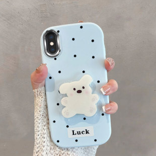适用于苹果x手机壳xs不包镜头xsmax波点xr小狗iphonex带支架iphone8x可爱ipx10xmax蓝色防摔iponex软壳ix叉r