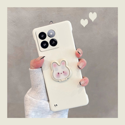 适用于小米14手机壳新款miui14pro半包硬壳xiaomi十四por无边框mi14pr0超薄兔子带支架14p0r古董白简约女新品