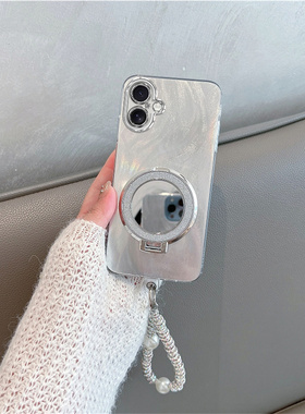 适用于苹果16手机壳iphone17带镜头膜16pro高级感17air支架plus镜子i16全包防摔ip简约ipone十七max女promax