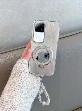 适用于vivos18手机壳viv0s18pro新款女s18e曲面屏vovos带支架镜子vivis高级感vos手绳全包防摔套vivox18p曲屏