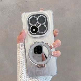 适用于红米note14手机壳noto14pro新款女n14por+简约redminote14p十带支架nont镜子n0te加高级感手绳全包防摔