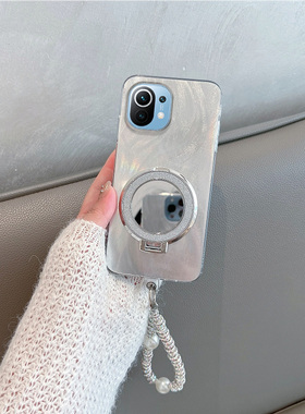 适用于小米11手机壳11青春版m2011k2c新款女m2101k9c曲屏miui十一曲面屏5g带支架mi115g镜子高级感手绳lite