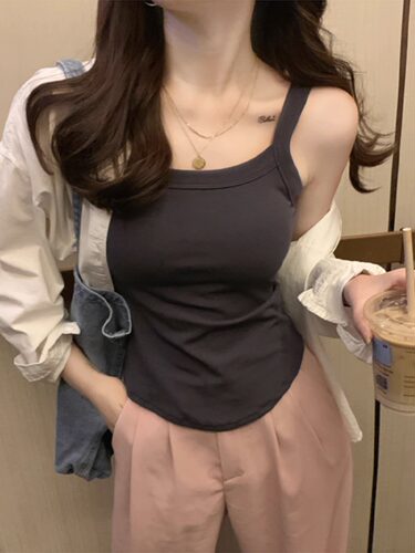 法式小吊带背心女内搭带胸垫