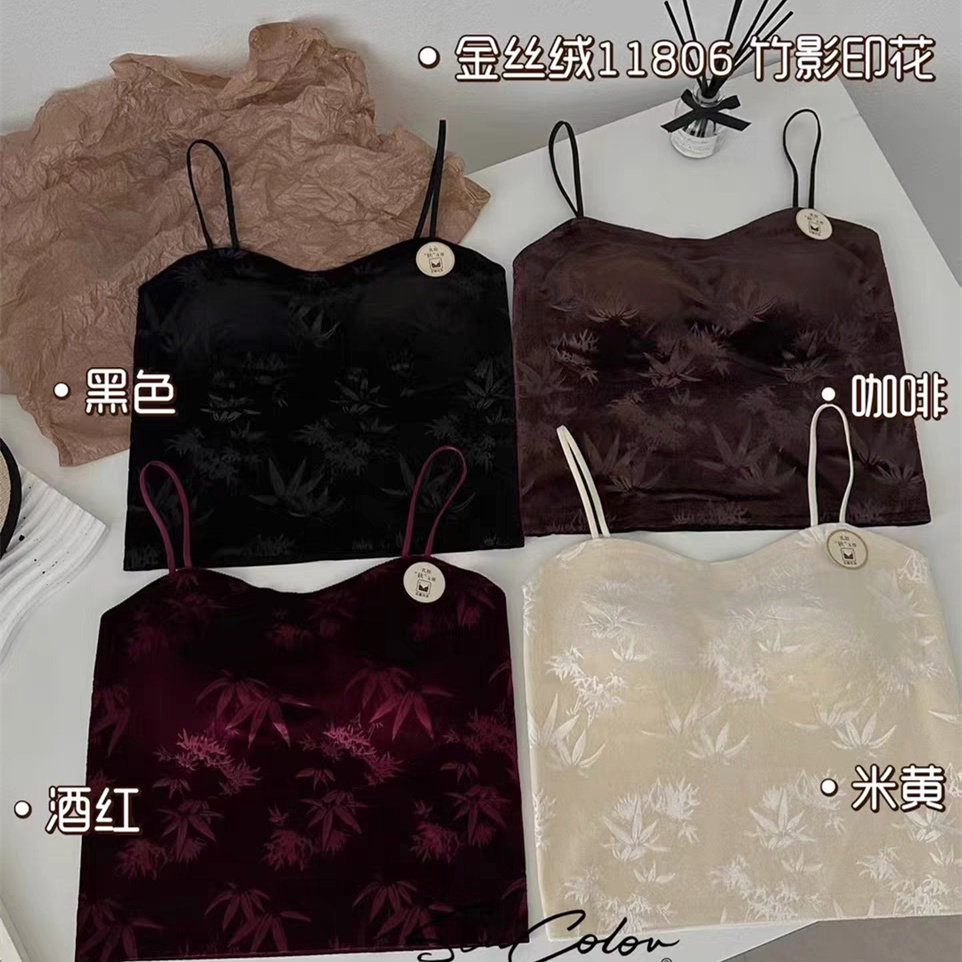 侬设新中式丝绒背心女秋冬高级感辣妹美背抹胸吊带带胸垫打底上衣,女装/女士精品,背心吊带,淘宝优惠券,粉丝福利购,淘宝优惠卷
