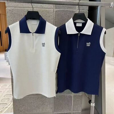 韩国SouthCape高尔夫球服上衣25夏季女款翻领半拉链字标无袖马甲