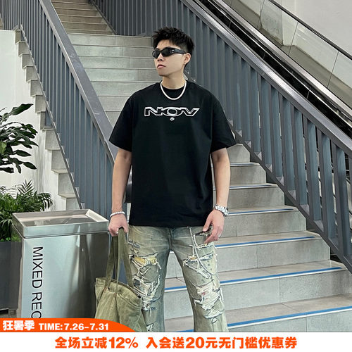 NOVACAM 夏季新款字母印花LOGO美式高街cleanfit国潮基础短袖T恤