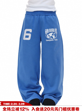 NOVACAM 美式刺绣植绒印花弯刀阔腿慵懒版型百搭保暖长裤休闲卫裤