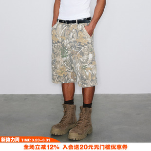 男休闲过膝半分裤 NOVACAM 短裤 cleanfit复古做旧树枝迷彩工装 美式