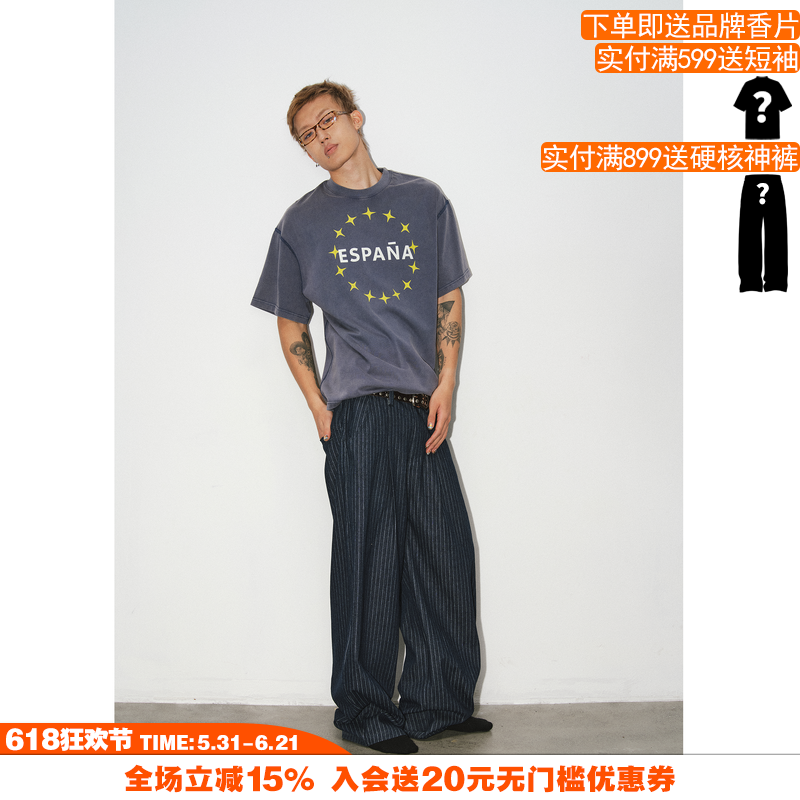 NOVACAM 高街cleanfit字母LOGO美式水洗创意星星印花宽松短袖T恤