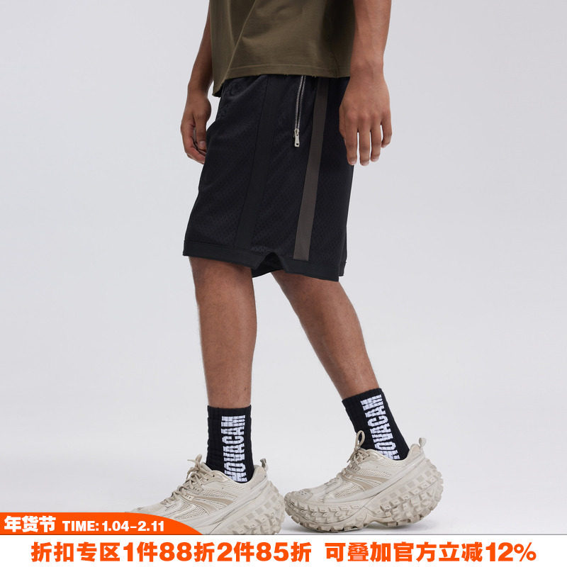 NOVACAM 夏季重磅双层网眼透气五分裤法语刺绣拉链运动抽绳短裤,男装,休闲裤,淘宝优惠券,粉丝福利购,淘宝优惠卷