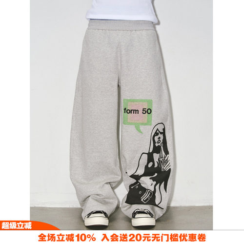 复古人像印花弯刀休闲卫裤