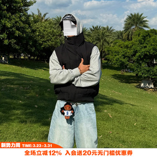 NOVACAM 廓形立领弯刀领扣设计感重磅质感马甲男保暖背心 休闲美式