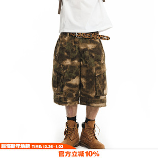 美式 七分裤 复古晕染迷彩baggy宽松短裤 工装 多口袋炮弹裤 NOVACAM